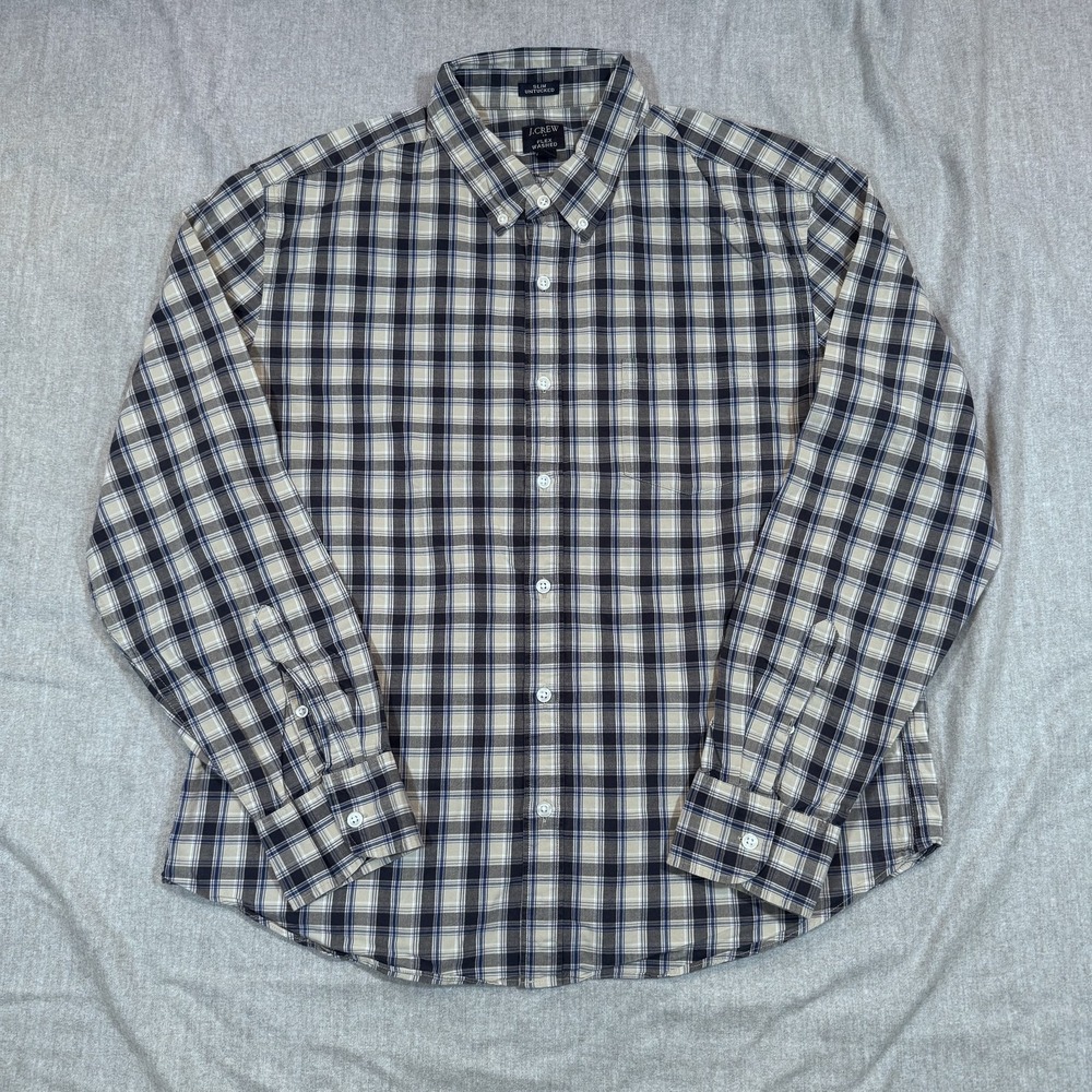 J Crew‎ Shirt Mens XL Plaid Flex Washed Slim Untucked Button Down Casual